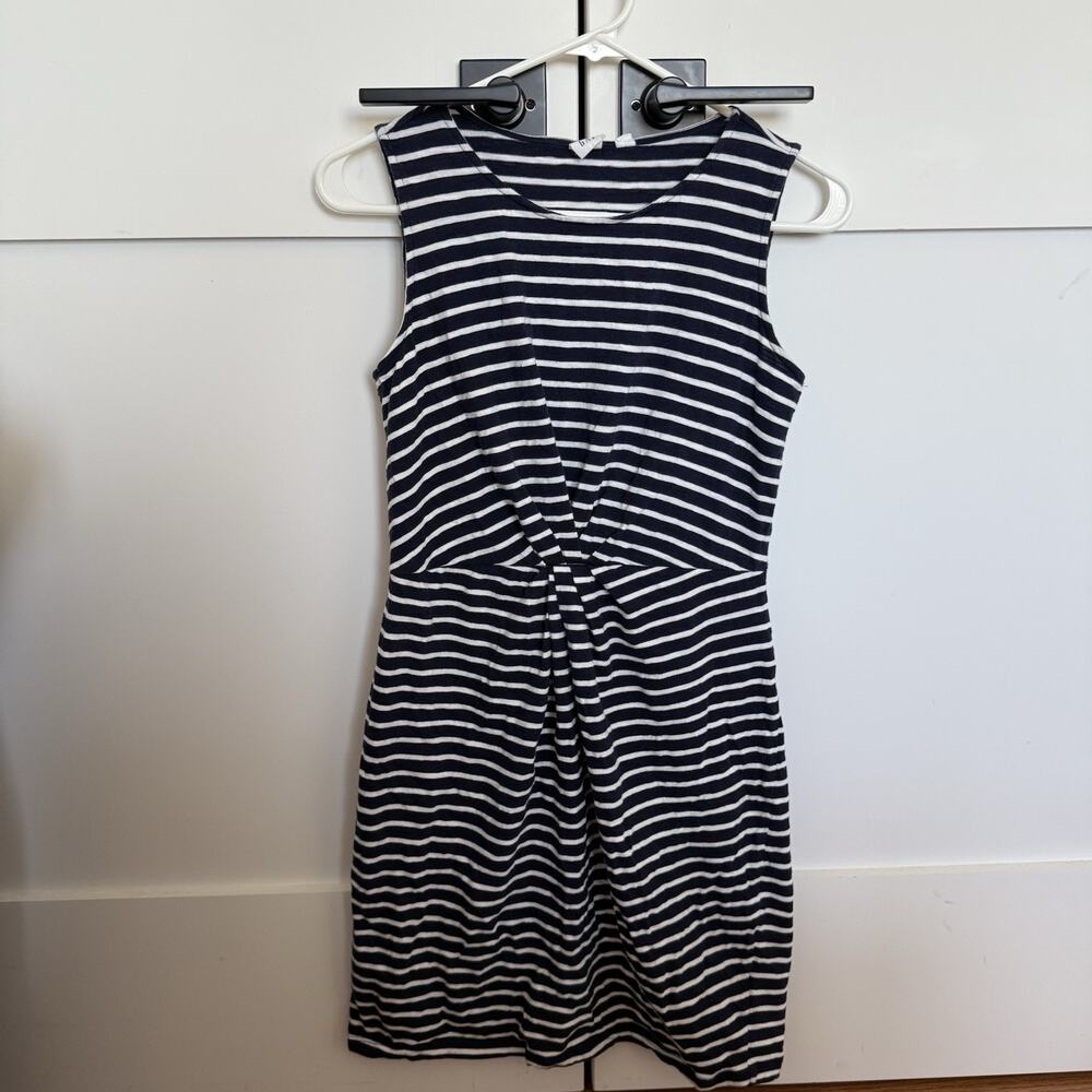 GAP Dress Women S Navy White Striped Sleeveless Twist Front Knit Sheath Knee